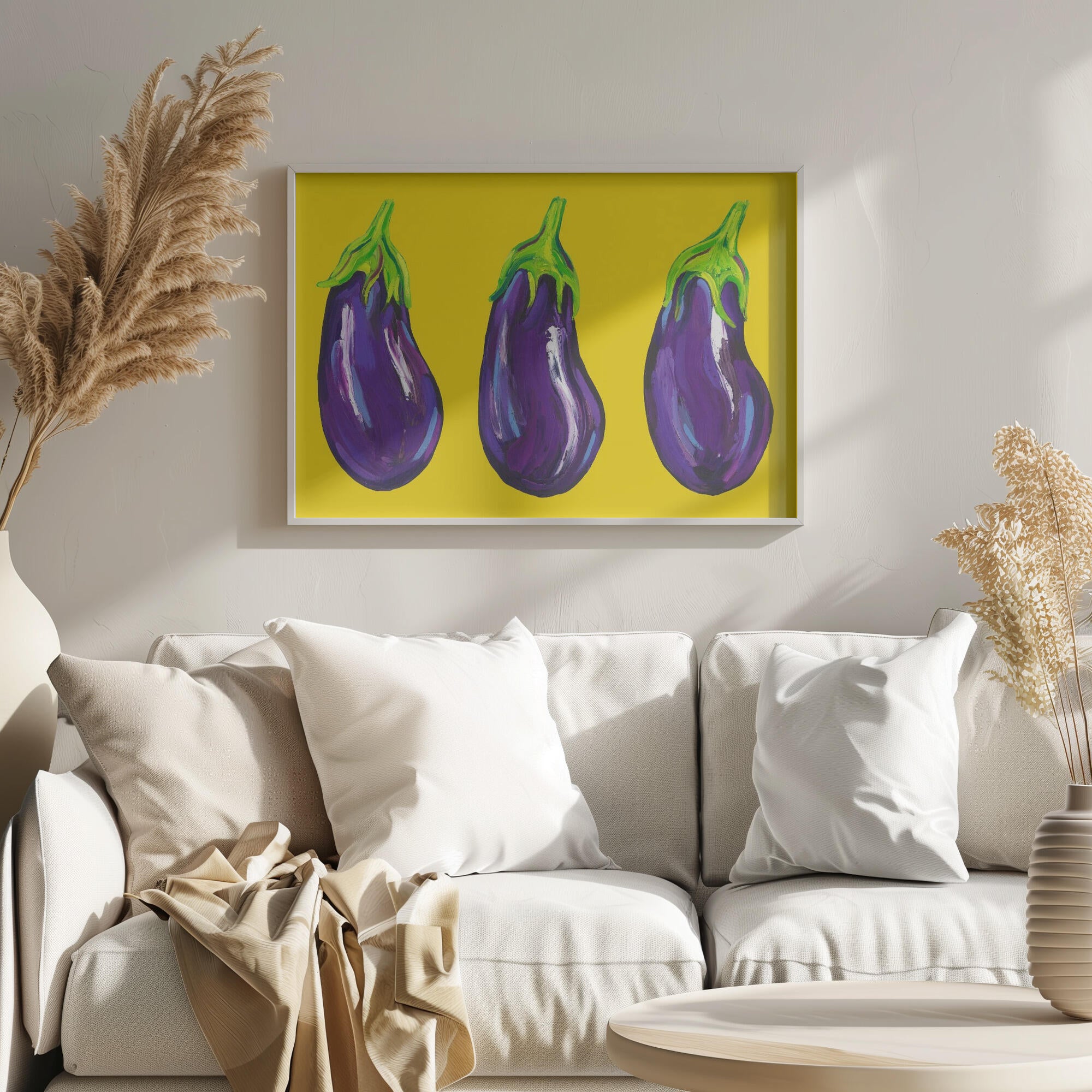 Aubergines On Yellow