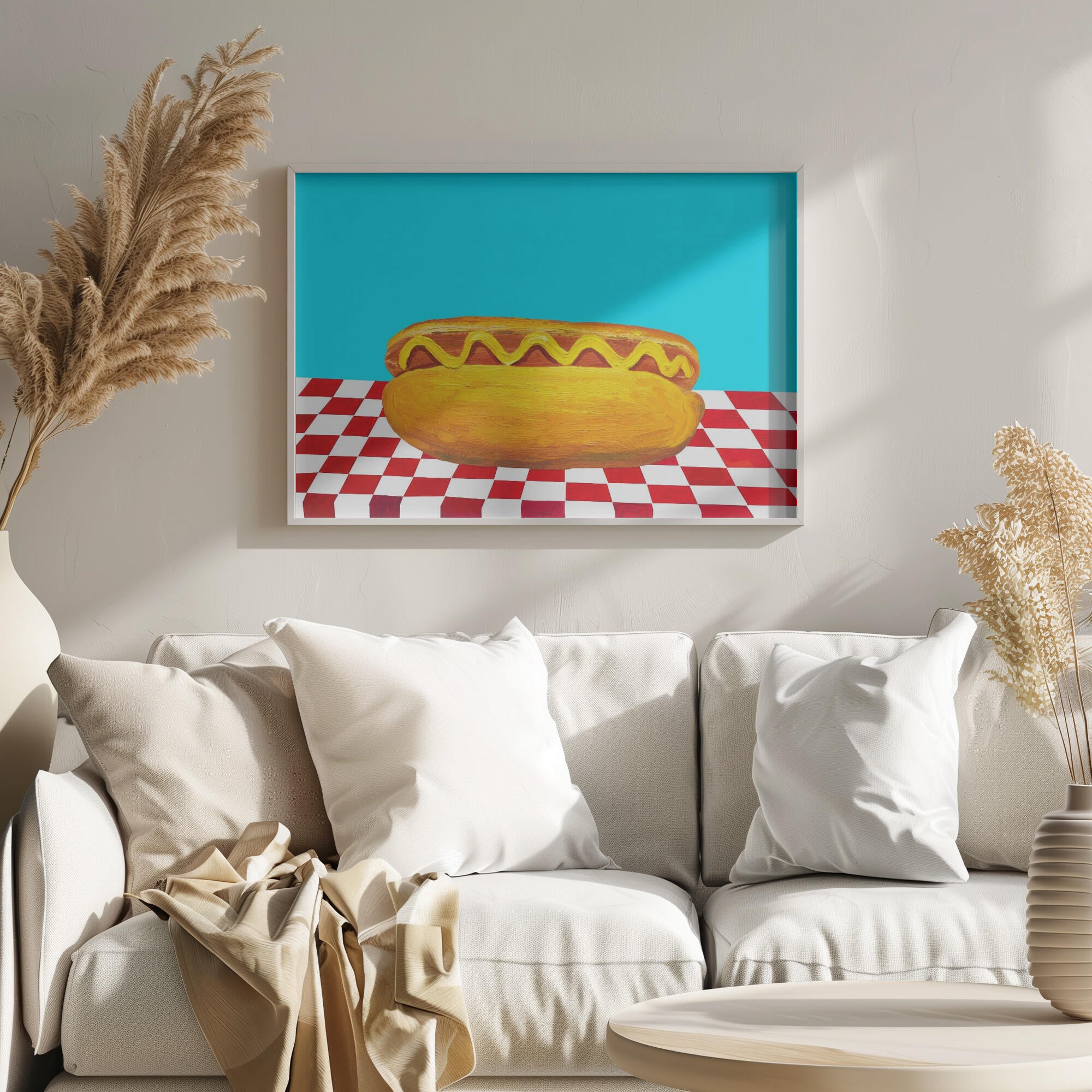 Hot Dog With Mustard Red Check Blue