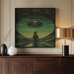 A Woman Standing Beneath a UFO
