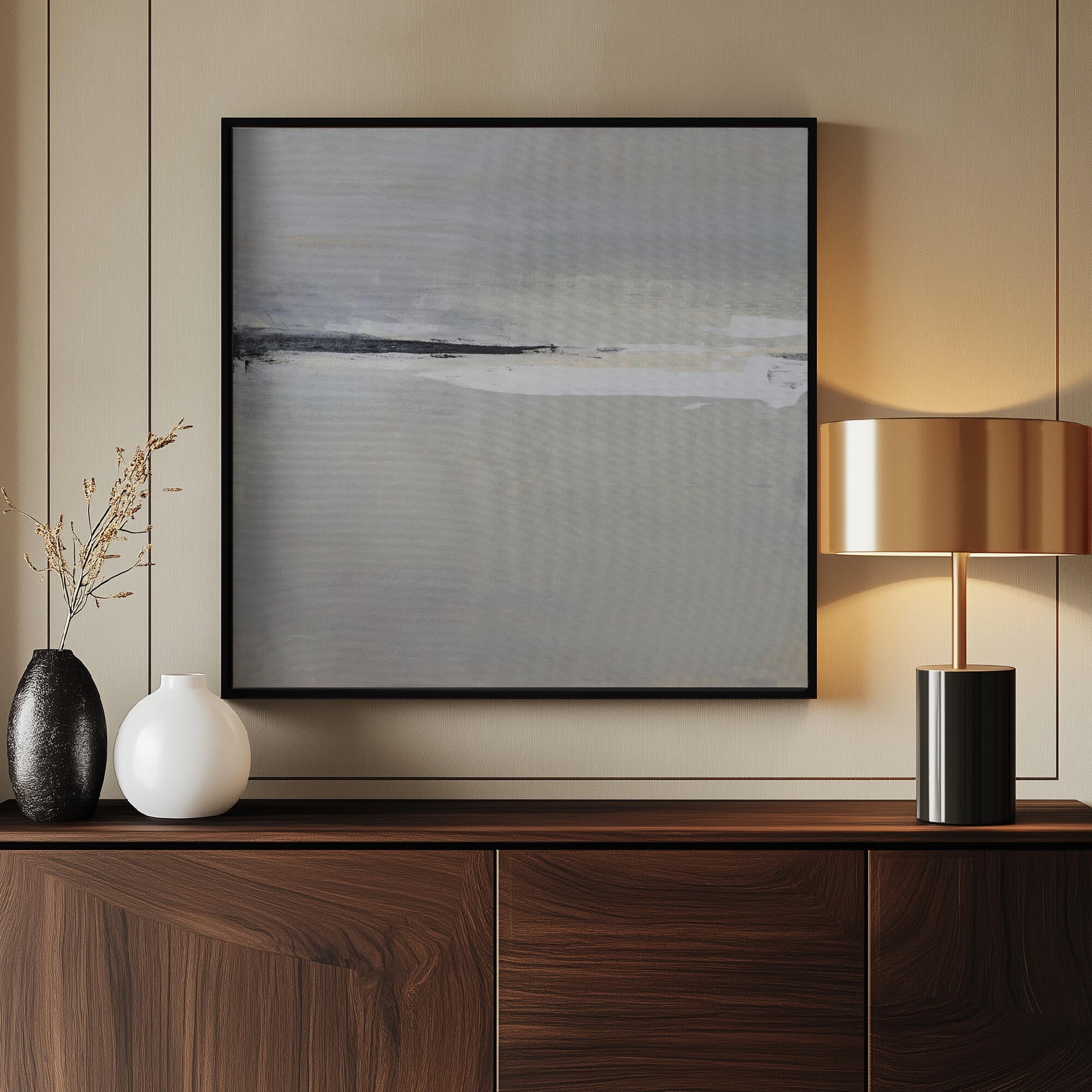 Serene Horizon with Soft Gray and White Tones