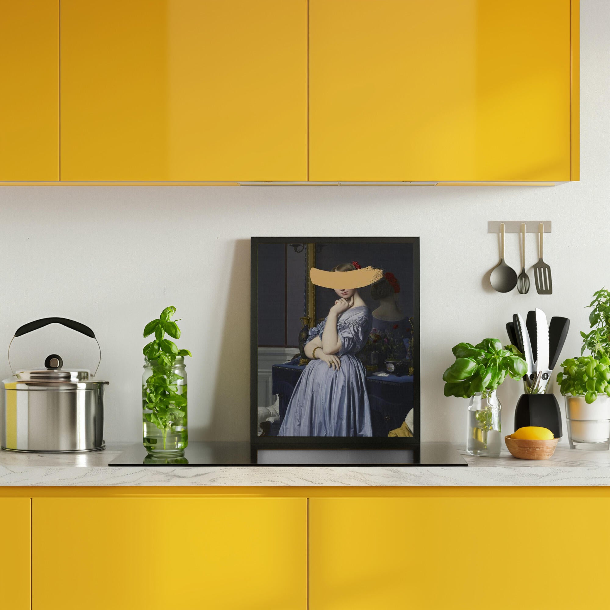 Classic Oil Painting and Yellow Splash