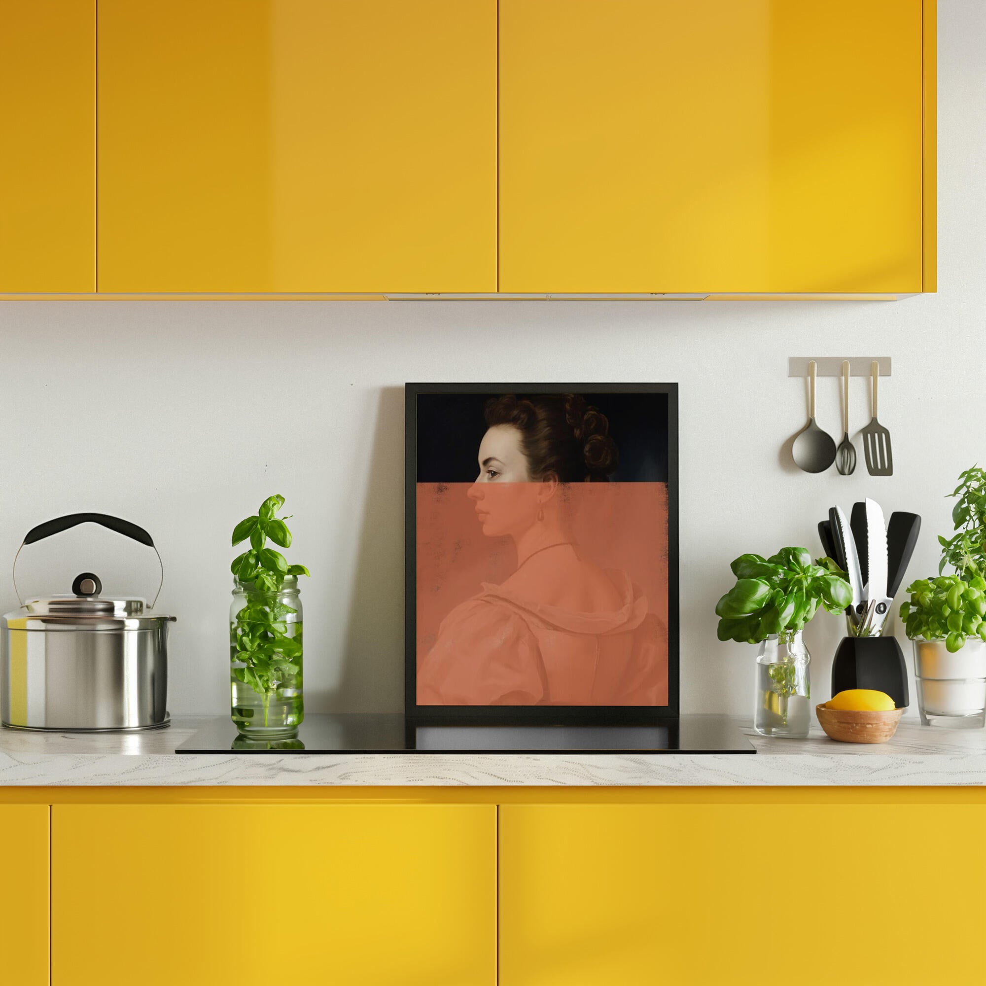 Altered Portrait of Woman Orange Modern Art