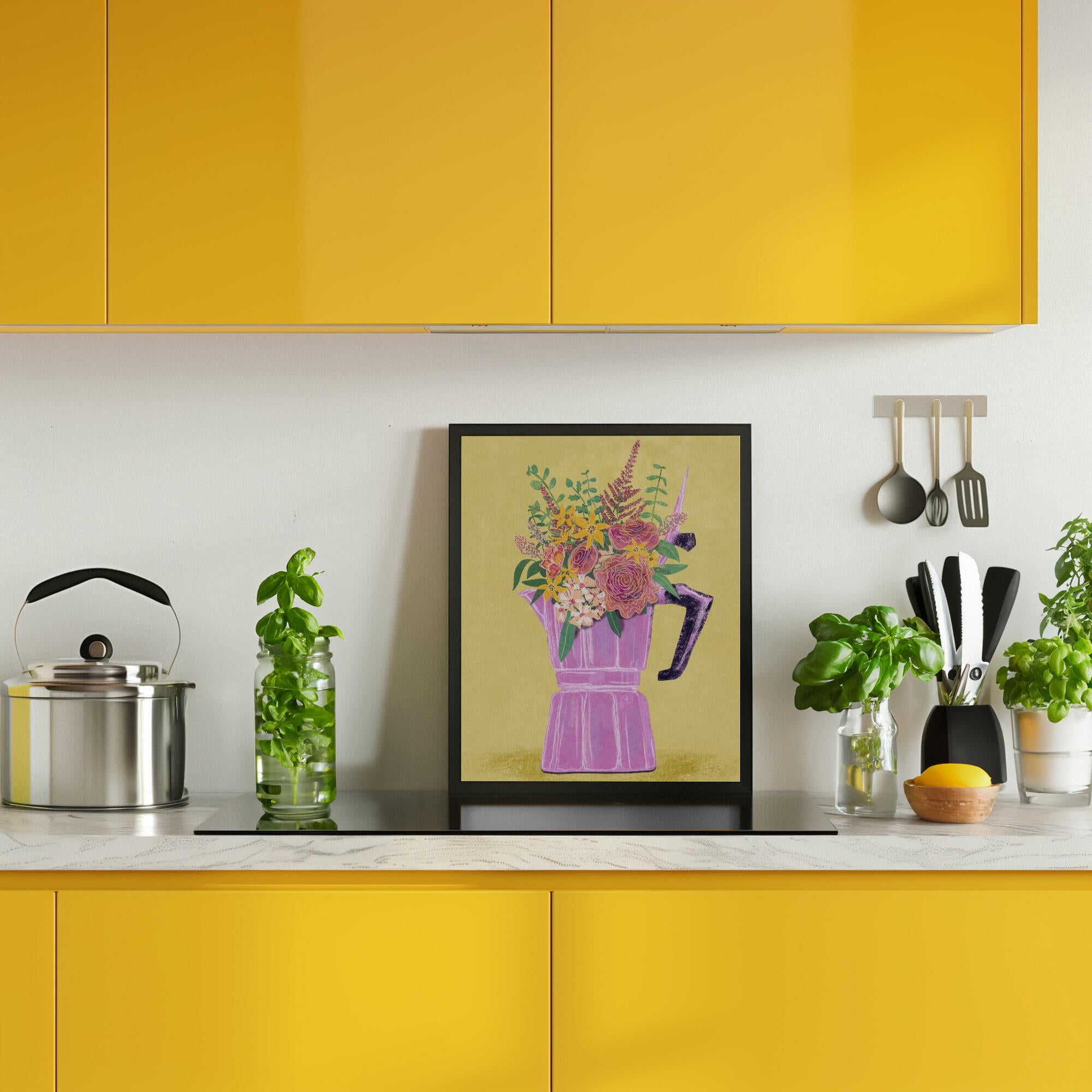 Espresso Maker with Flowers