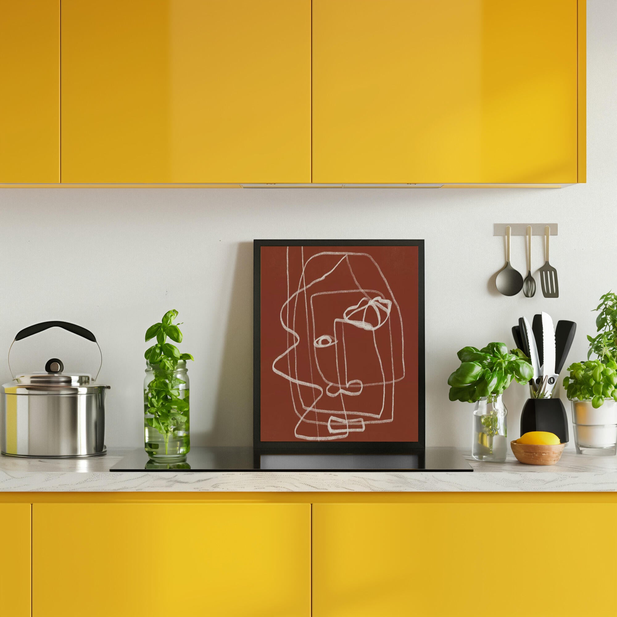 Line Art Abstract Portrait Terracotta 03