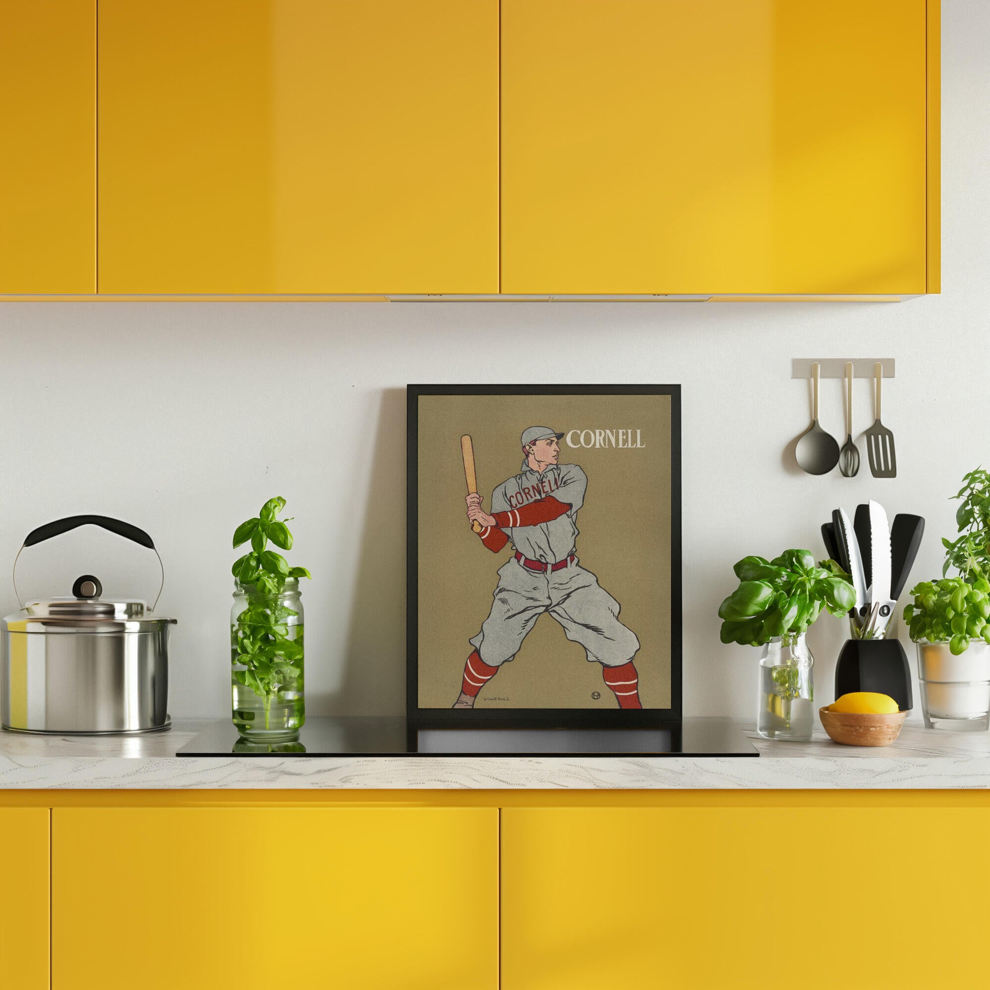 Vintage Drawing of a Baseball Player Holding a Bat