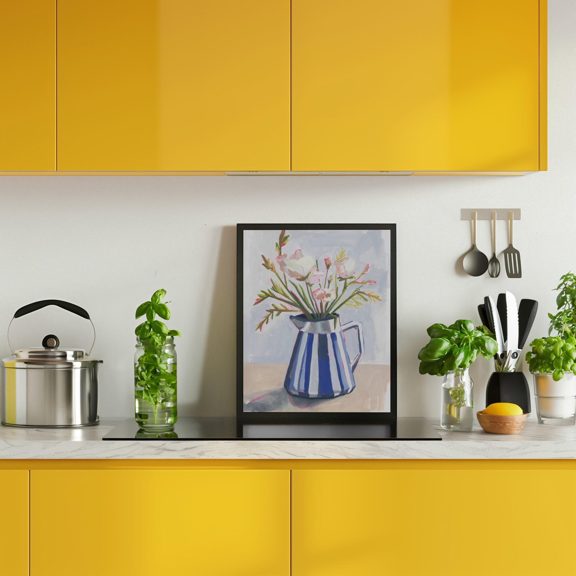Fresh flowers in a striped vase I