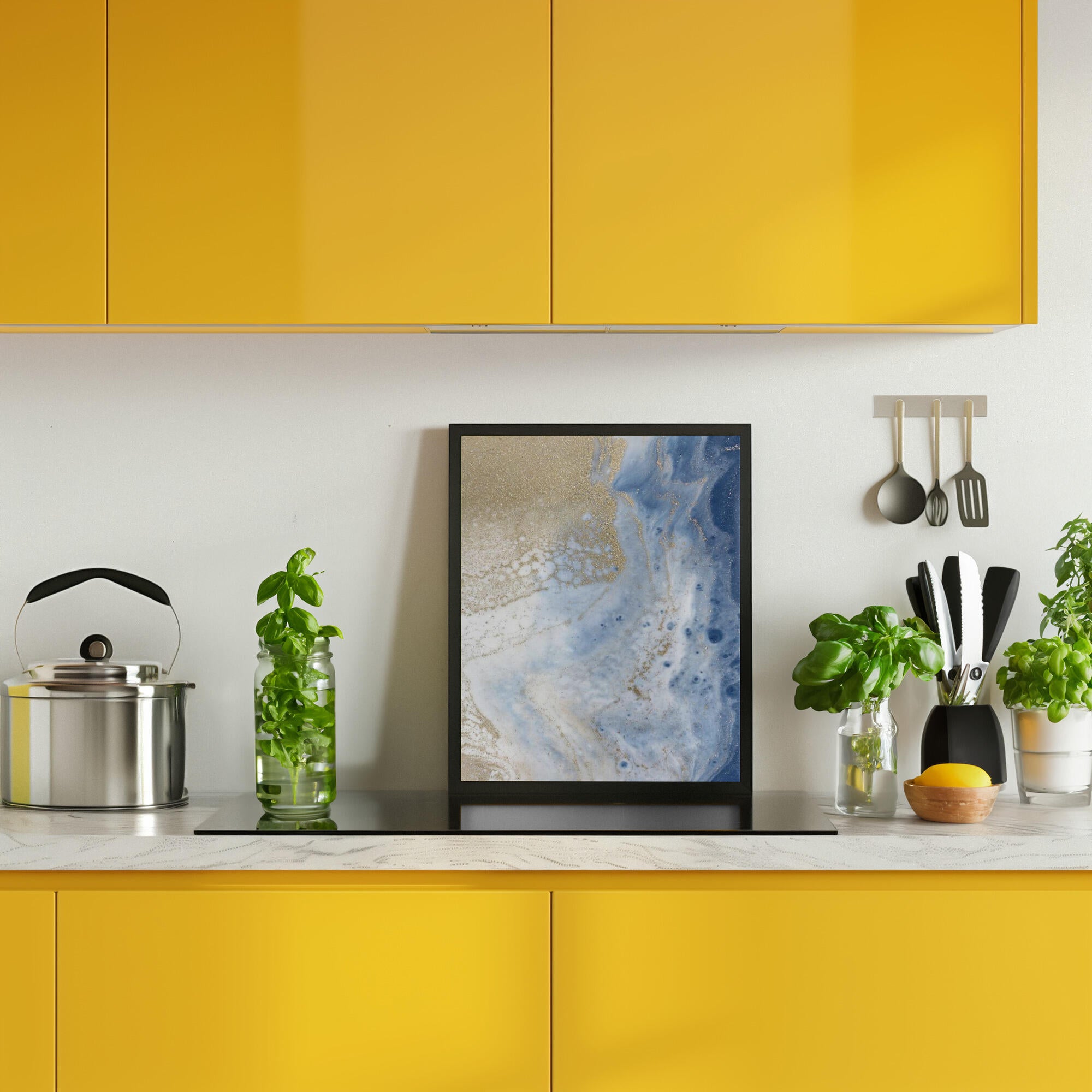 Swirling Blue and Gold Patterns Resembles a Cosmic Landscape