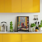 Cat in front of window in New York bright colours
