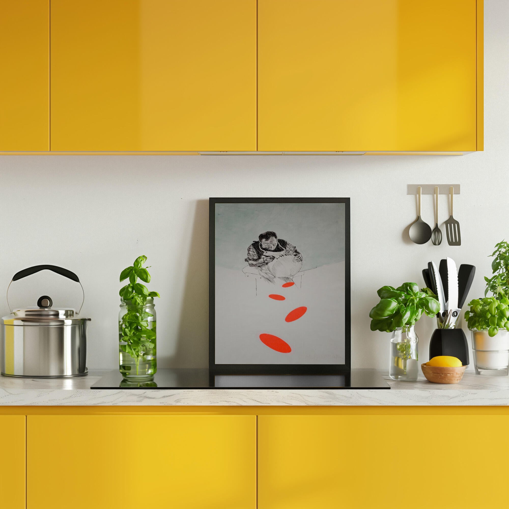 Man Drawing Orange Shapes