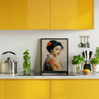 Portrait of a Japanese Geisha In a Floral Kimono