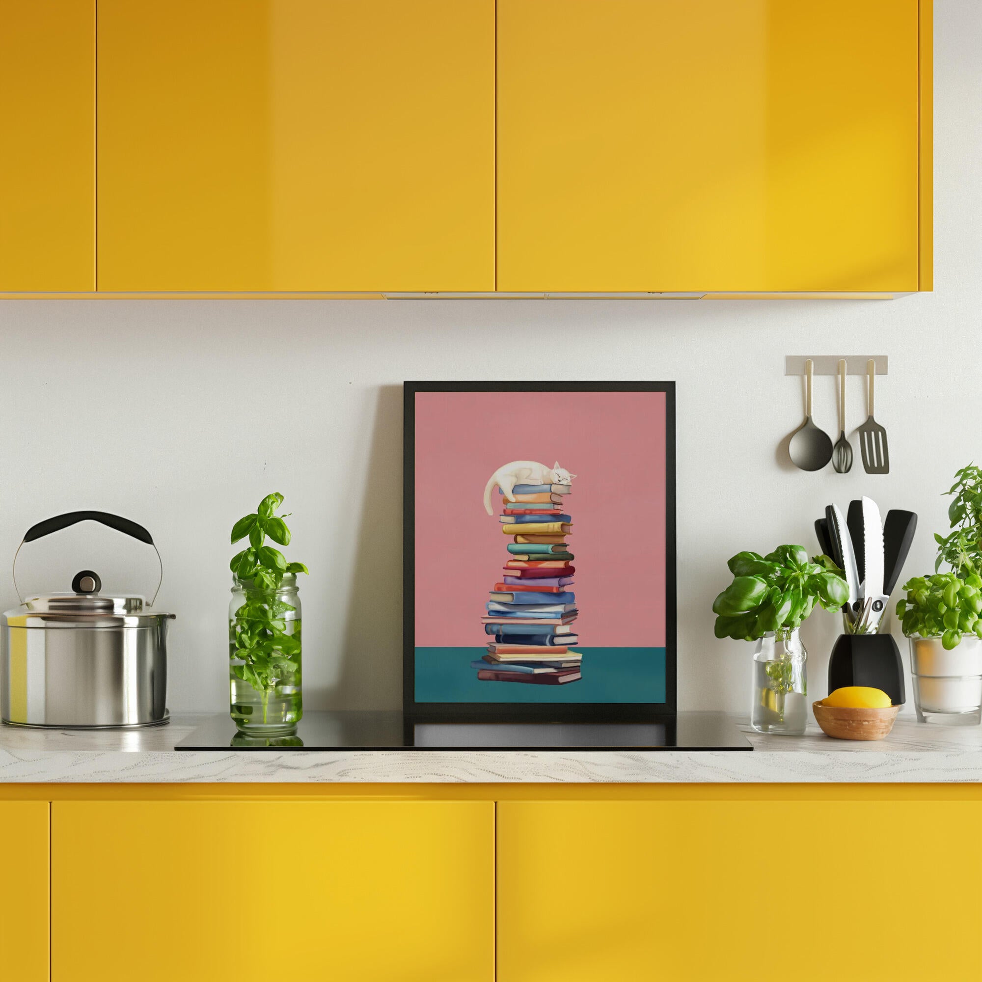 Cozy Cat on Colorful Books