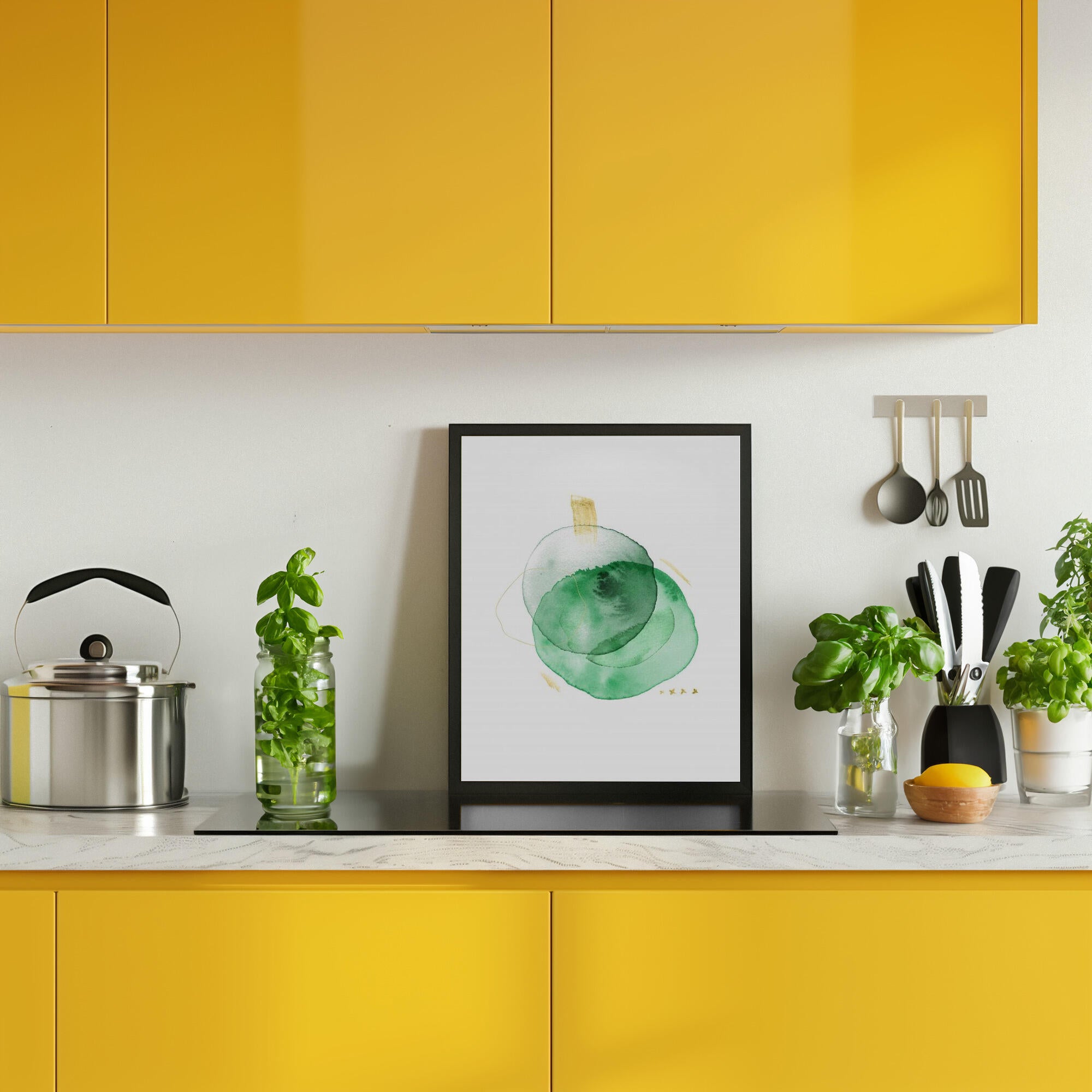 Watercolor Green Gold Abstract