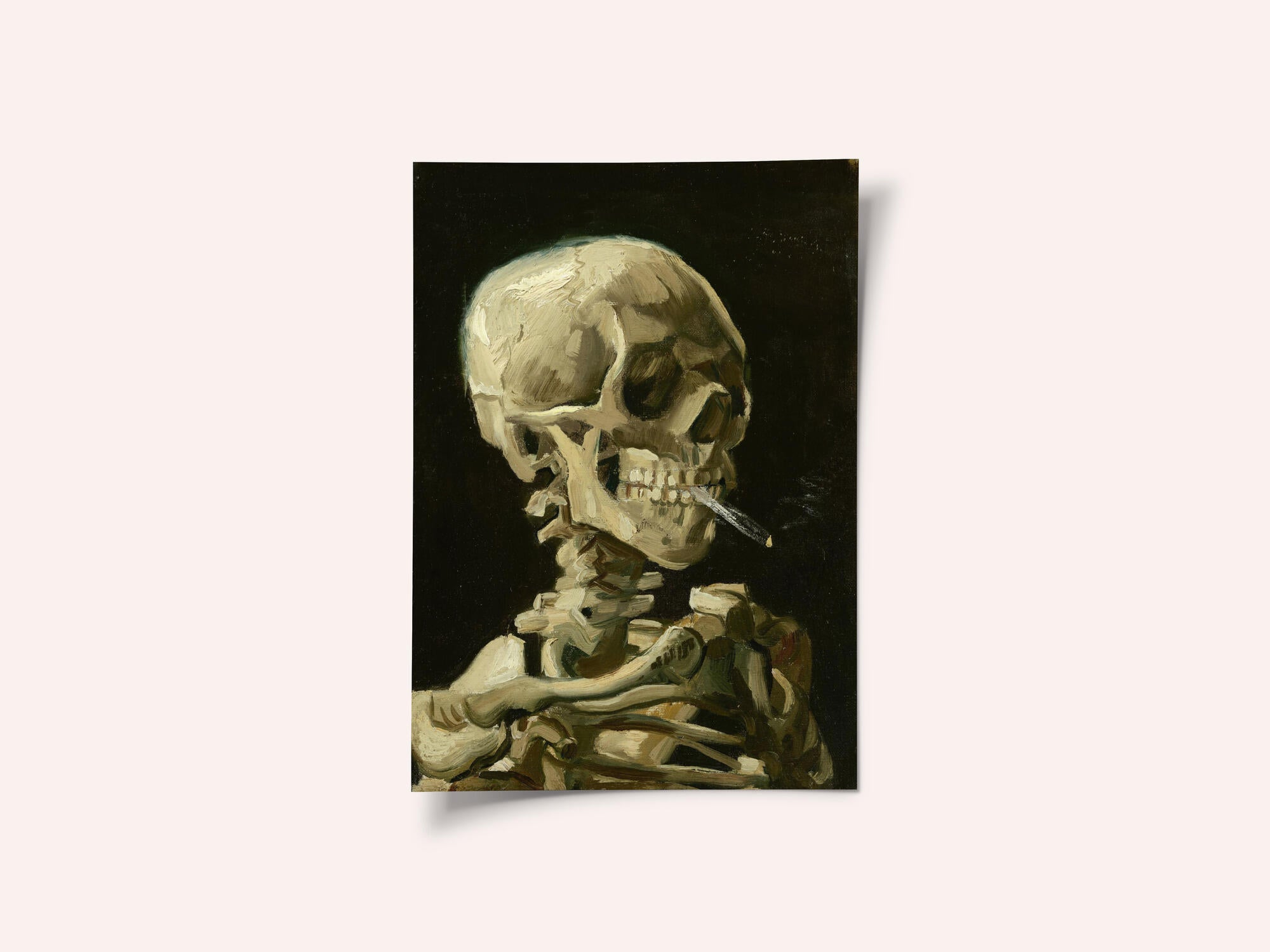 Head of a skeleton with a burning cigarette