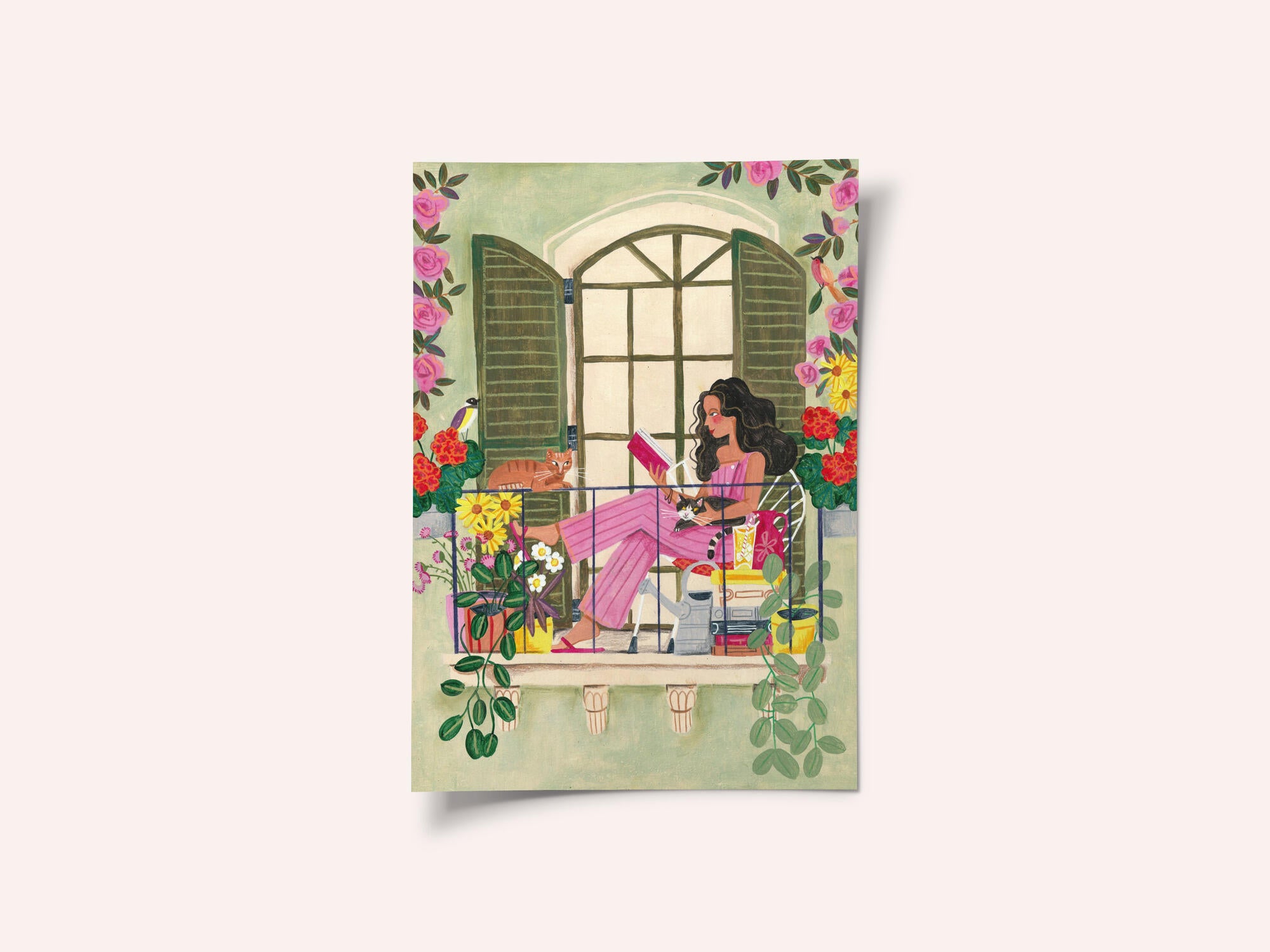 Woman reads on balcony