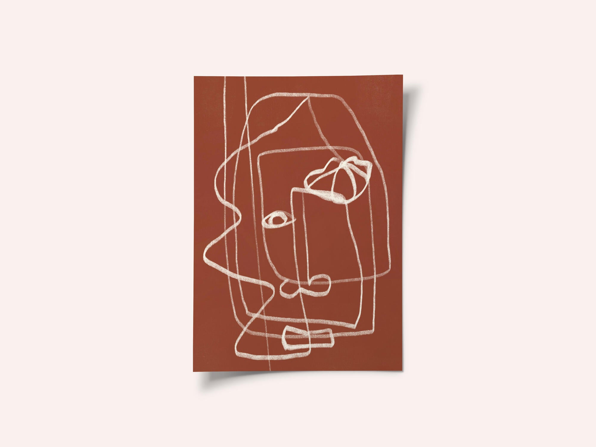 Line Art Abstract Portrait Terracotta 03
