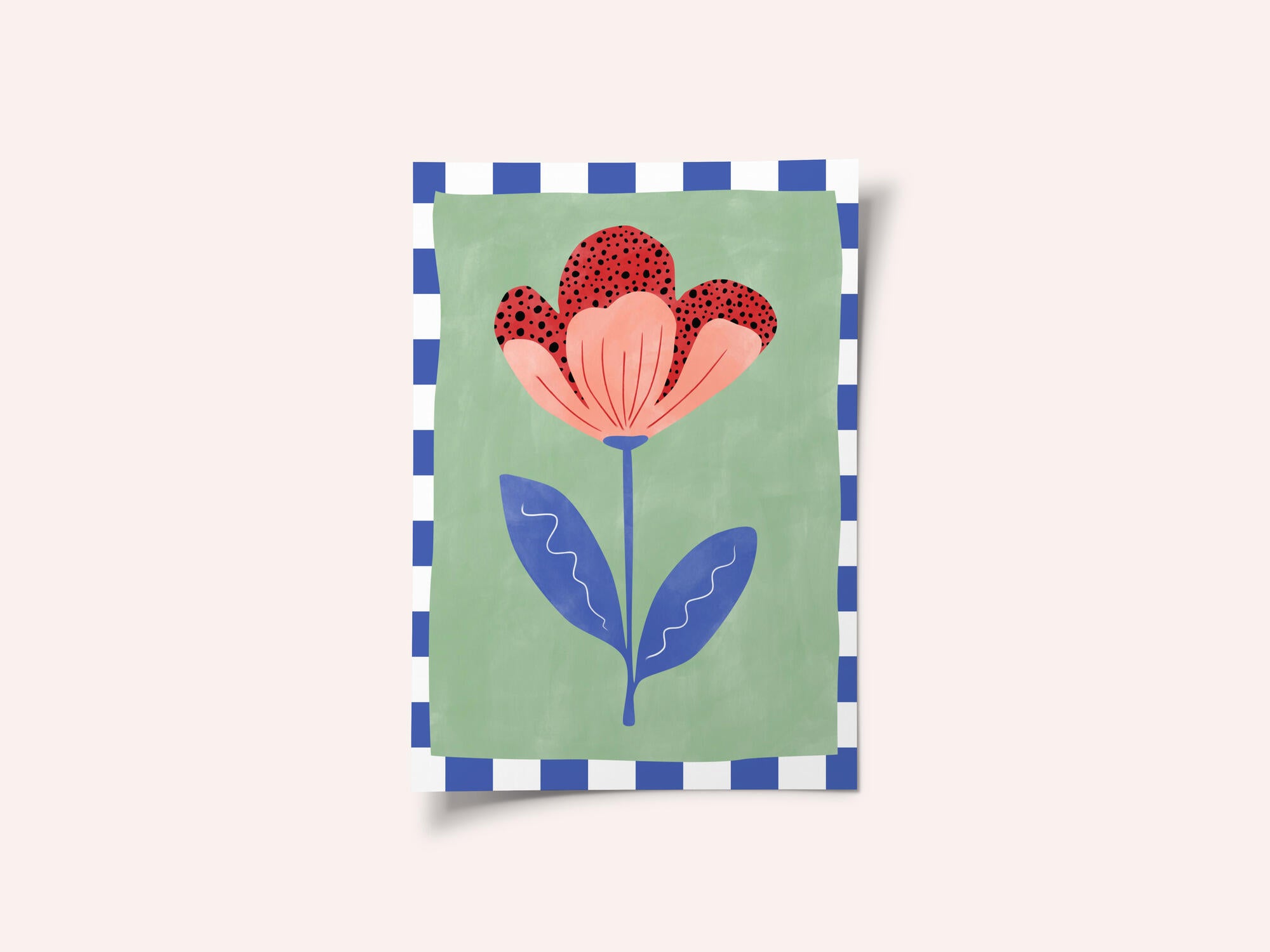 Stylized Flower With Red Petals And Black Dots