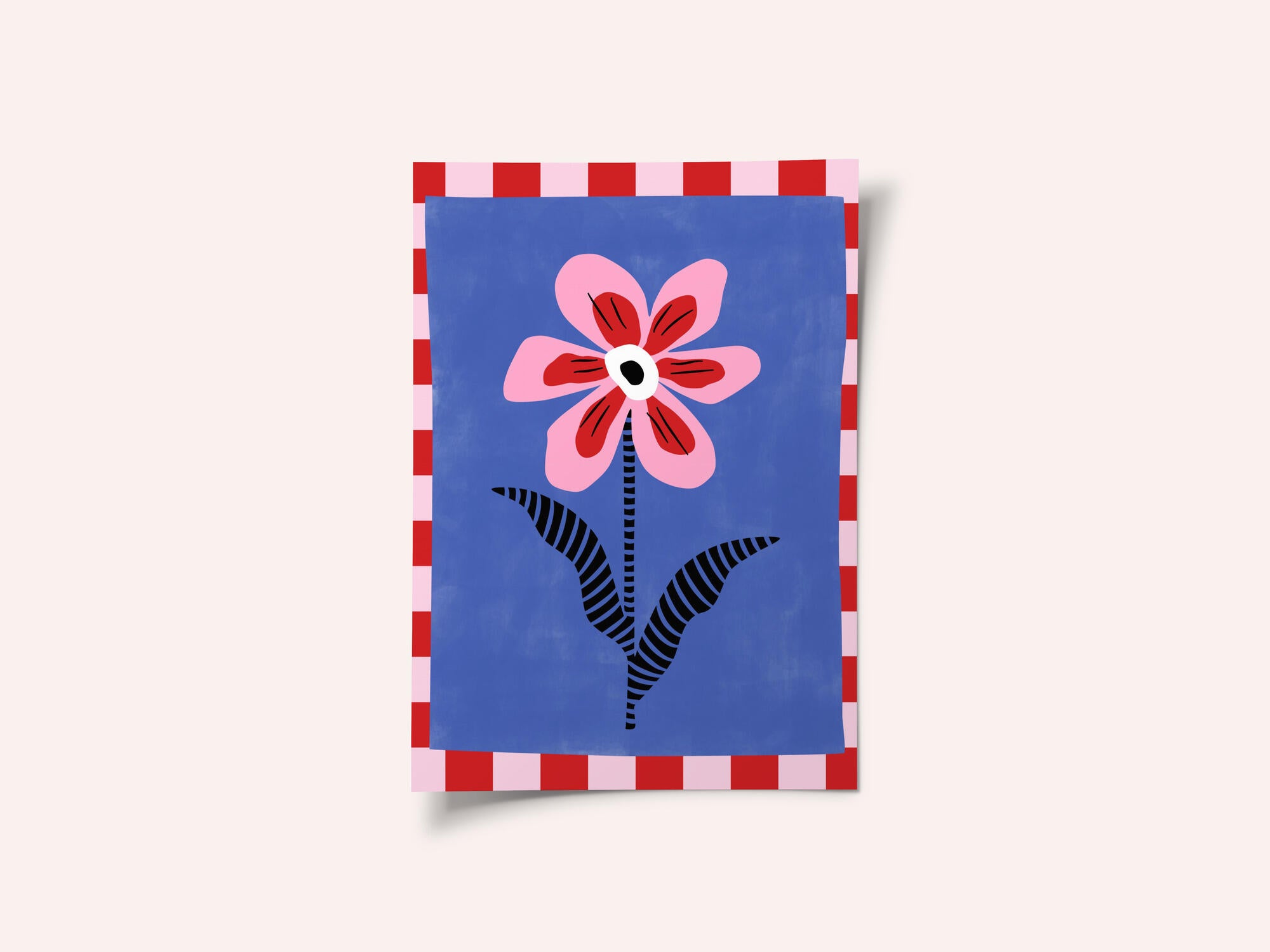 Flower with Pink Petals and Striped Leaves