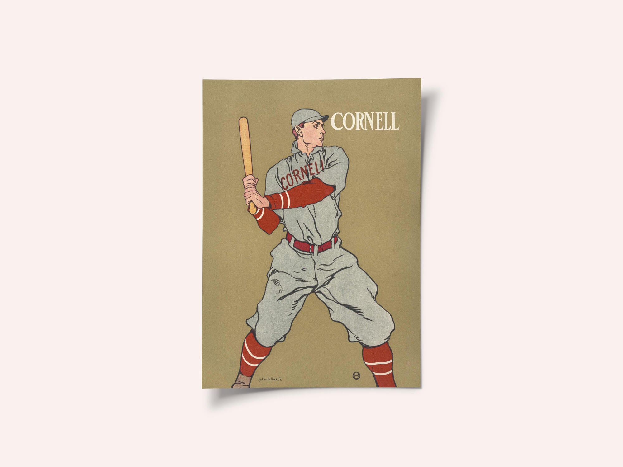 Vintage Drawing of a Baseball Player Holding a Bat