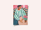 Woman in stripes in thought