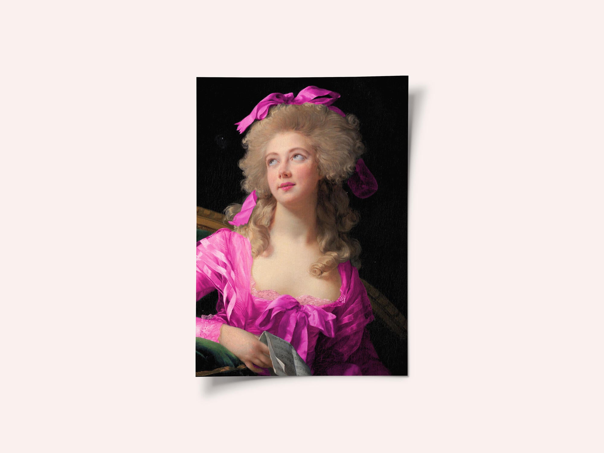 Woman in a Vibrant Pink Gown and Ribbon