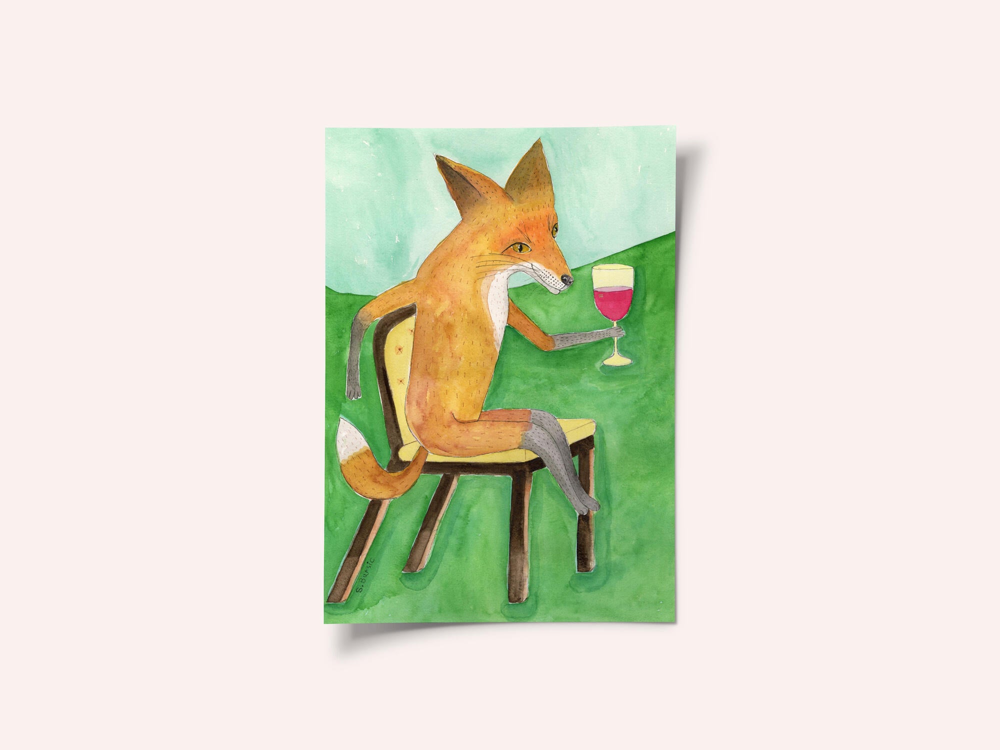 Mr. Fox drinking red wine