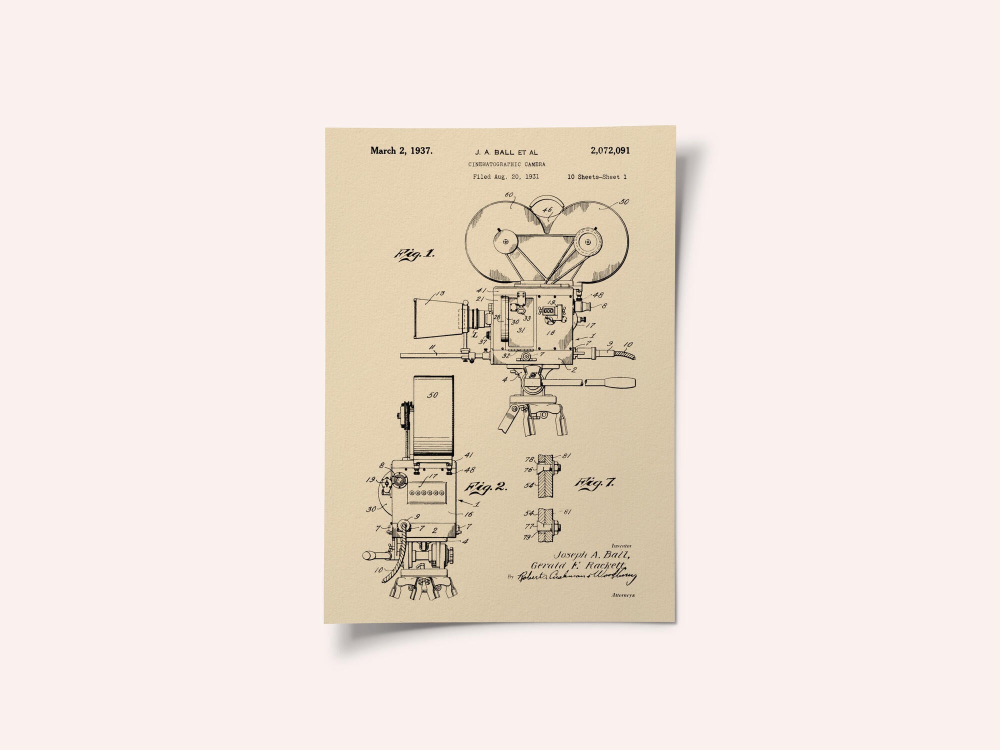 Cinematographic Camera Patent 1937