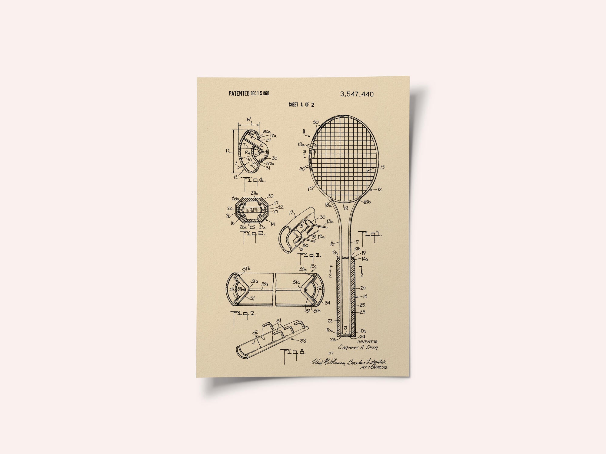 Tennis Racket Patent 1970