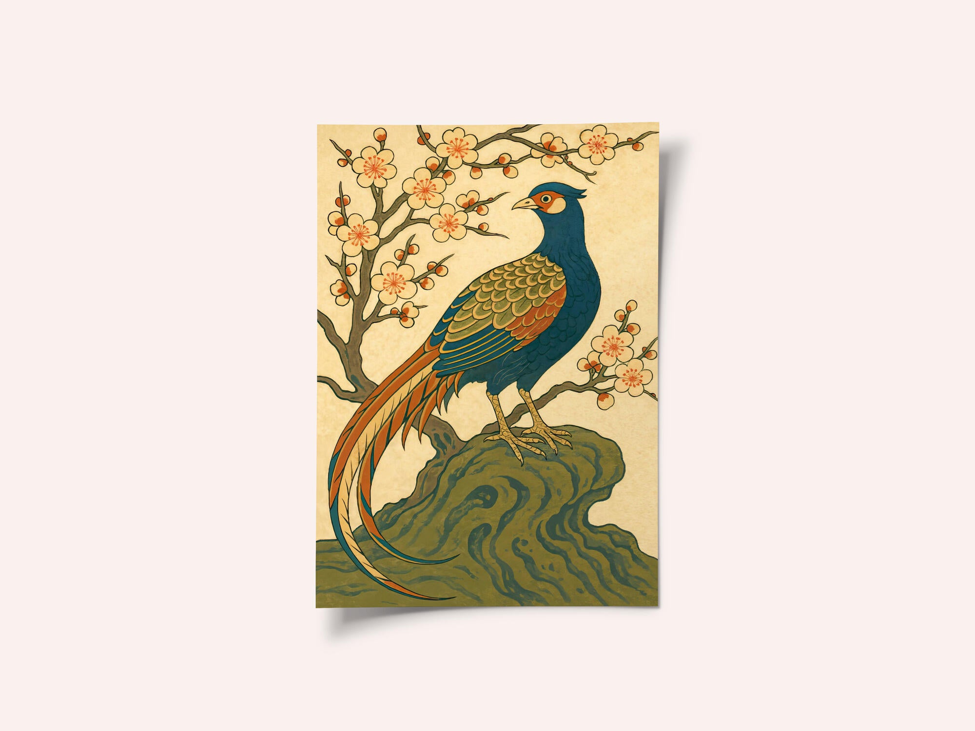 Ukiyo E Style Japanese Pheasant At Plum Blossom