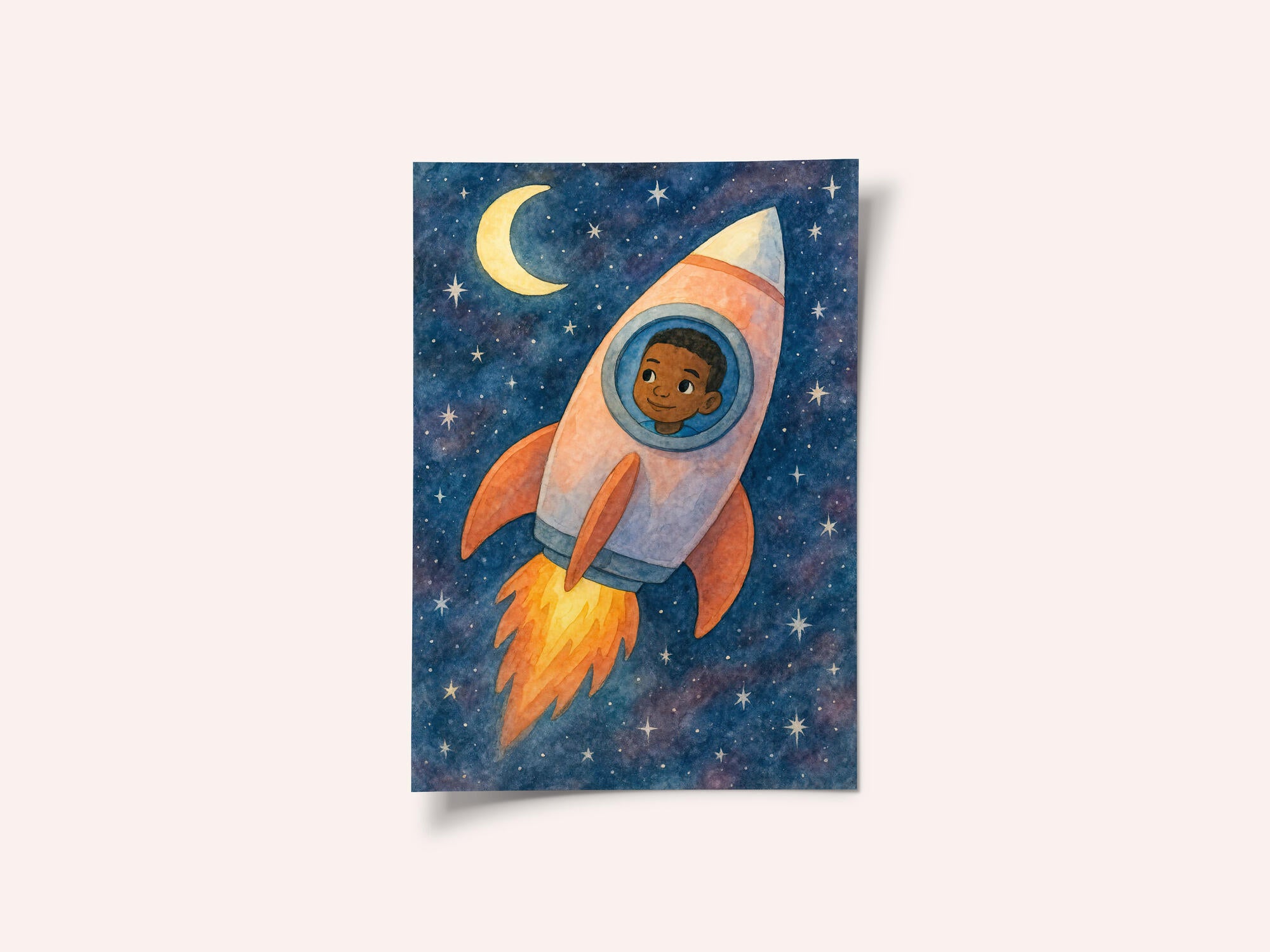 Child rocket flying through space