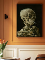 Head of a skeleton with a burning cigarette