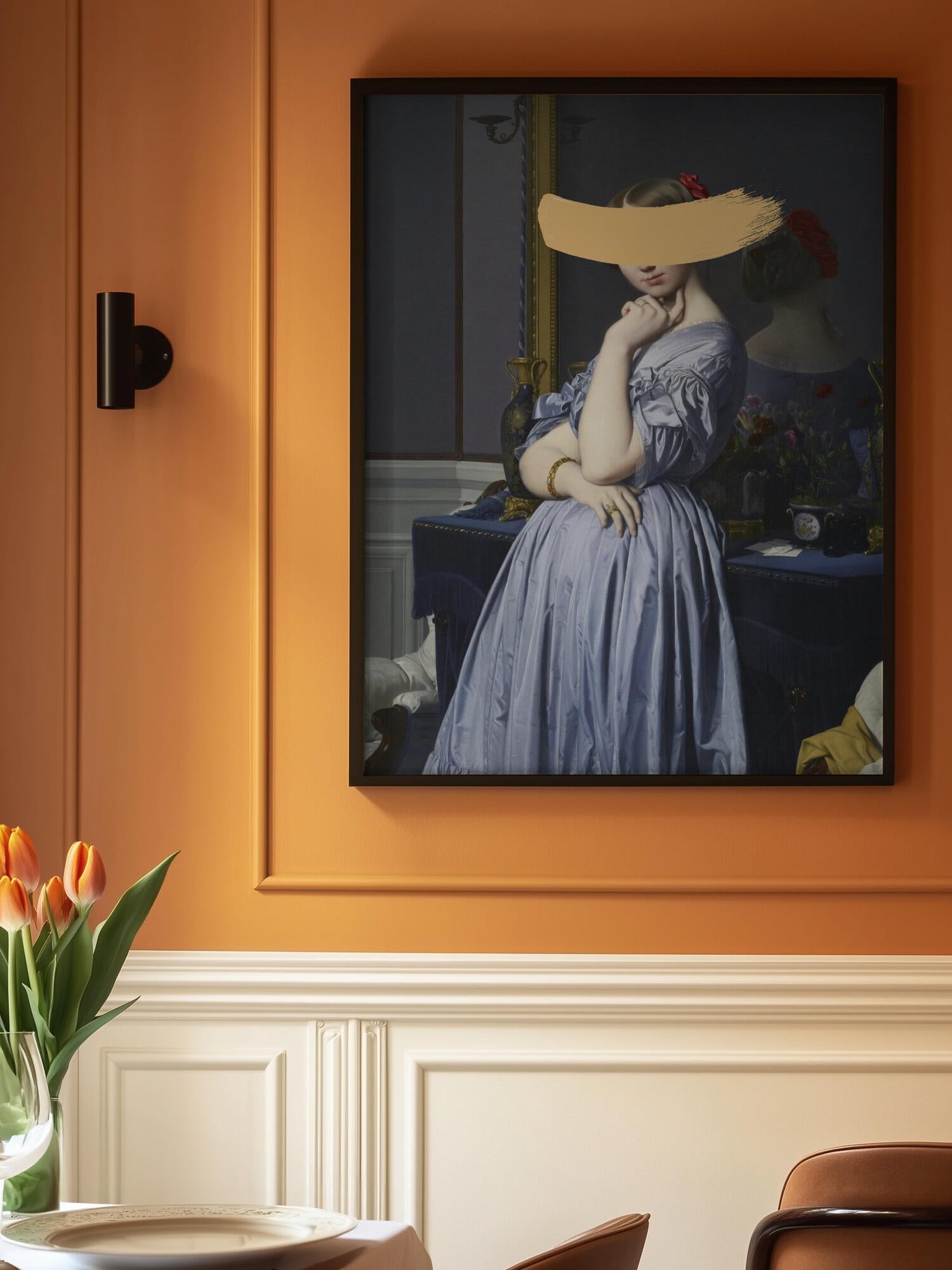 Classic Oil Painting and Yellow Splash