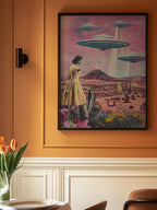Desert Landscape With UFOs Hovering