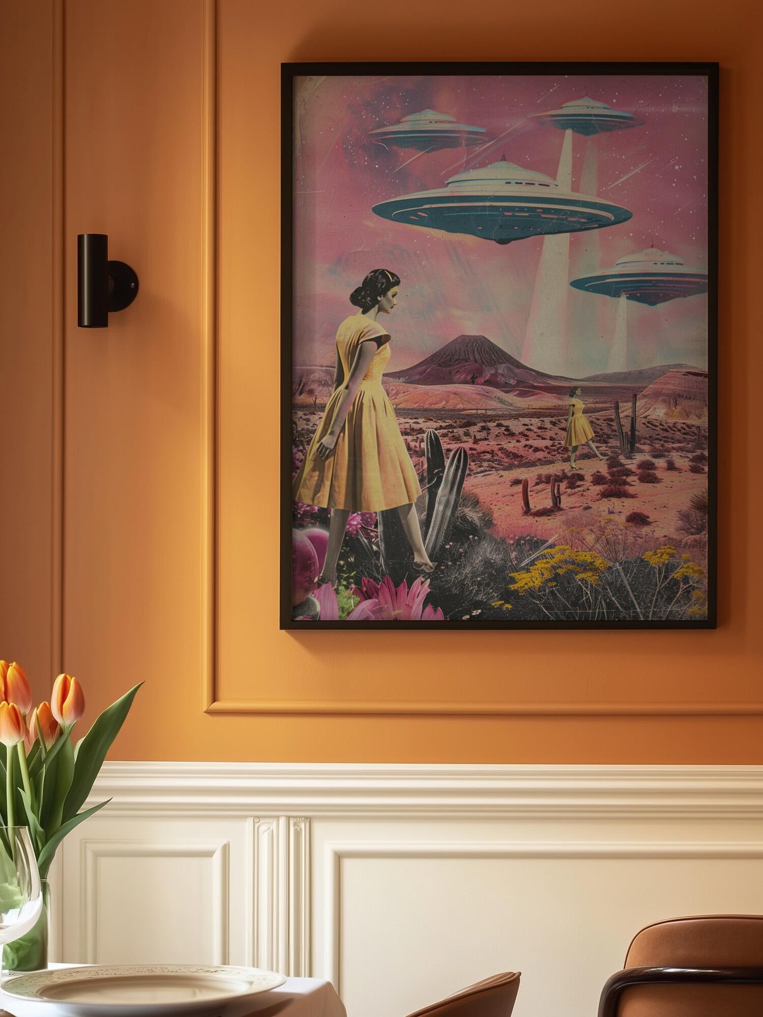 Desert Landscape With UFOs Hovering