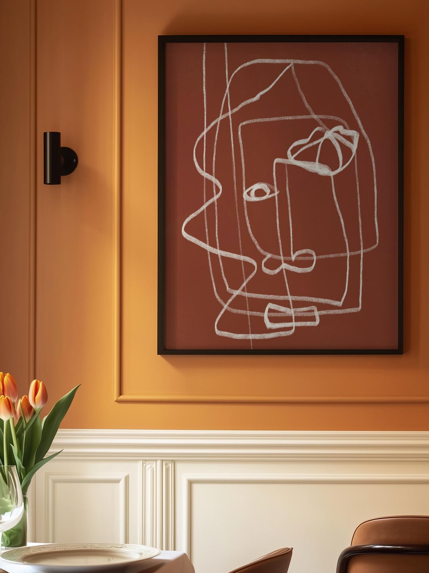 Line Art Abstract Portrait Terracotta 03