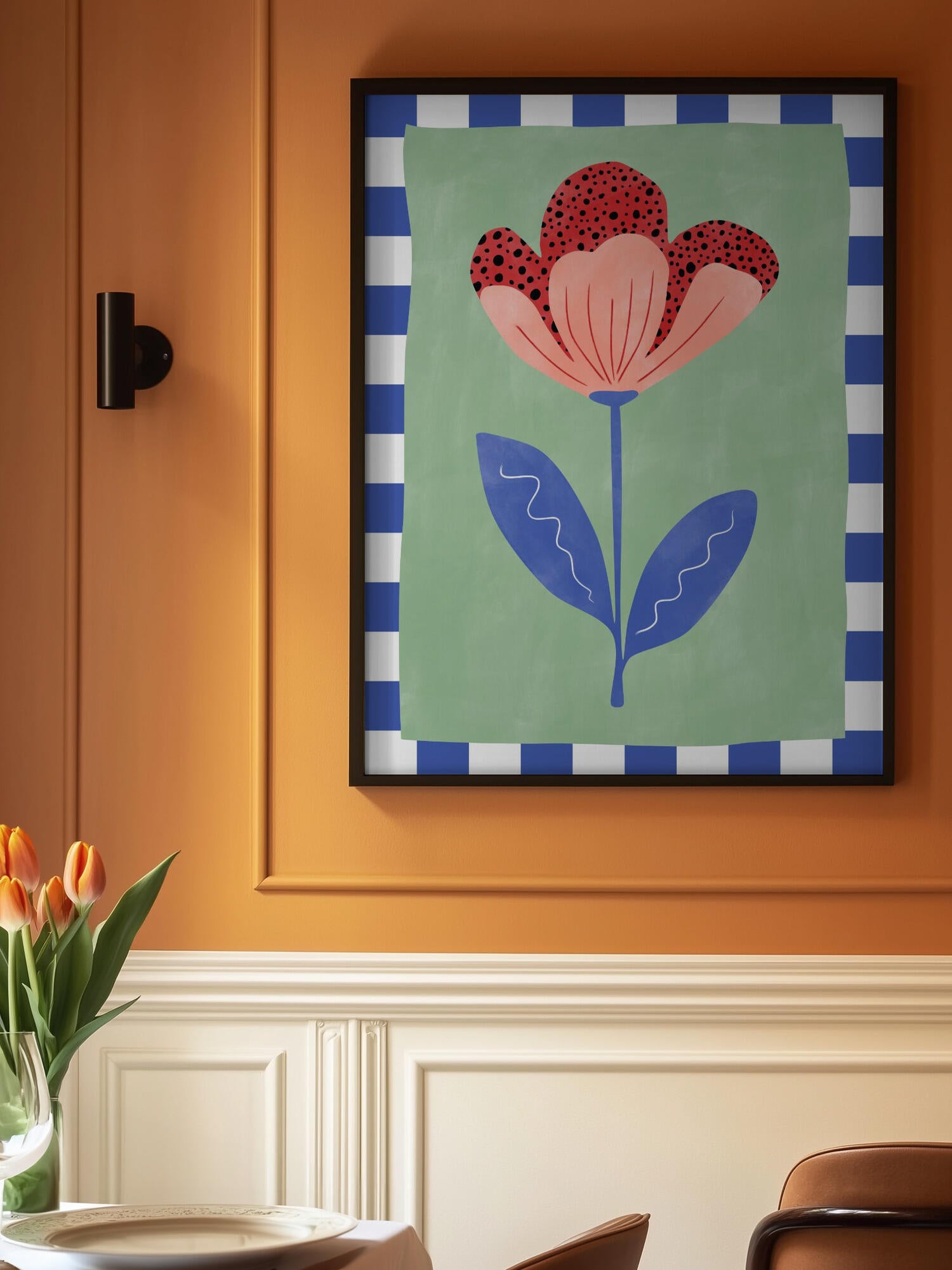 Stylized Flower With Red Petals And Black Dots