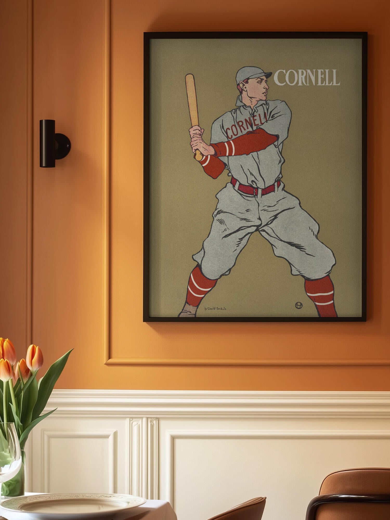 Vintage Drawing of a Baseball Player Holding a Bat