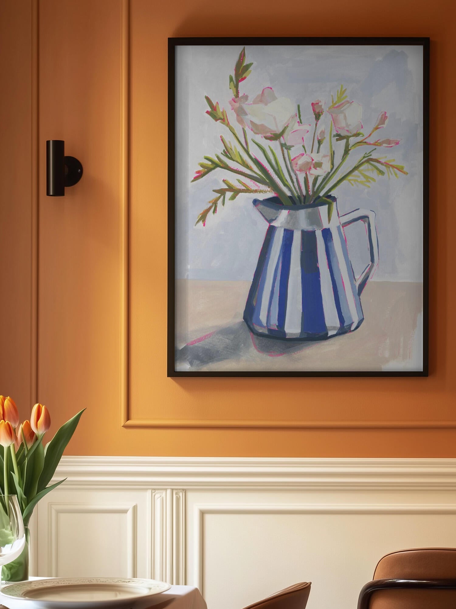 Fresh flowers in a striped vase I