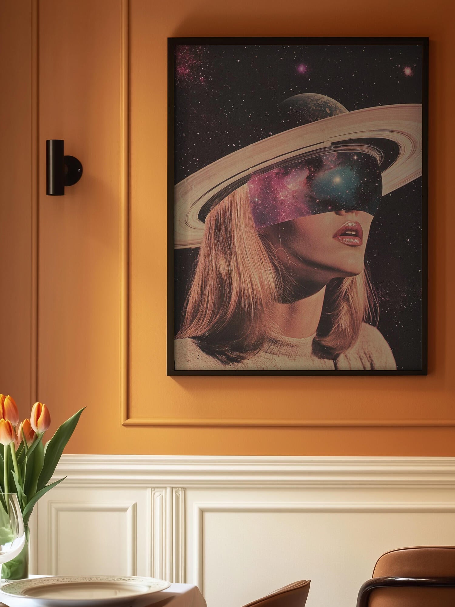 Woman Adorned with Saturn's Rings and Galactic Eyes