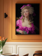 Woman in a Vibrant Pink Gown and Ribbon
