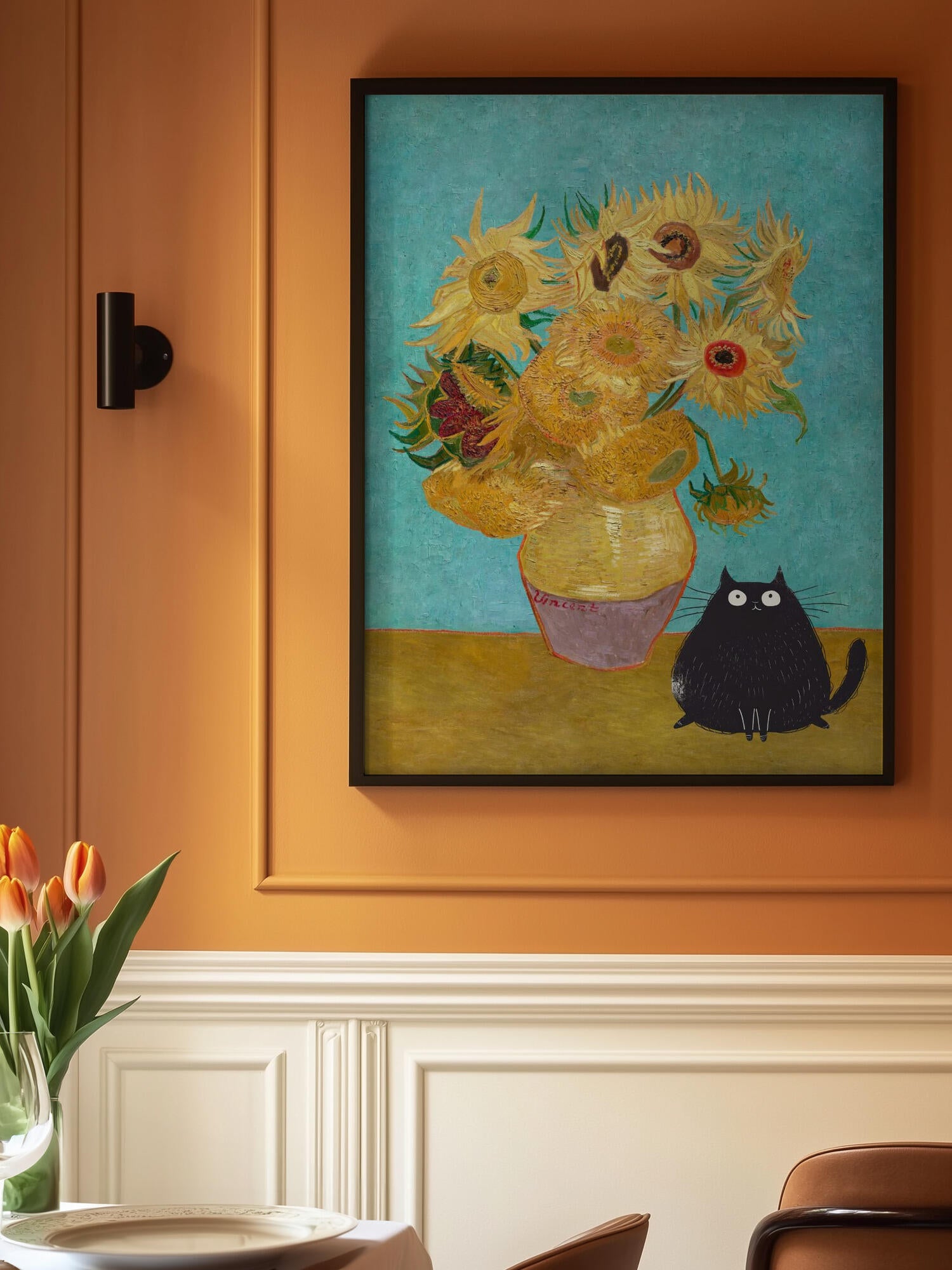 Sunflowers And Cat