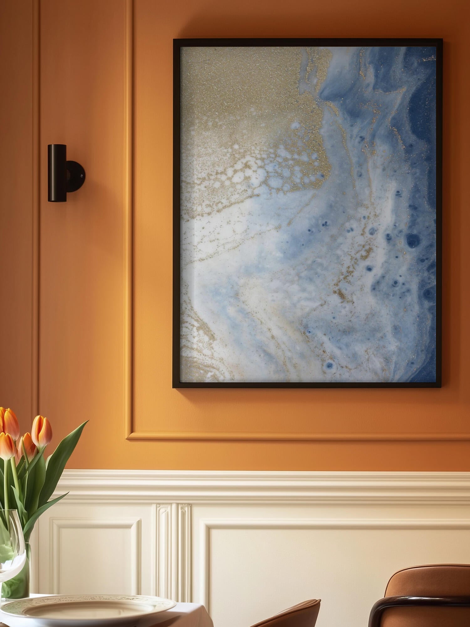 Swirling Blue and Gold Patterns Resembles a Cosmic Landscape