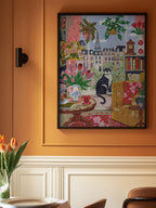 Cat in front of window in Paris bright colours