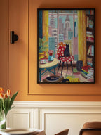 Cat in front of window in New York bright colours