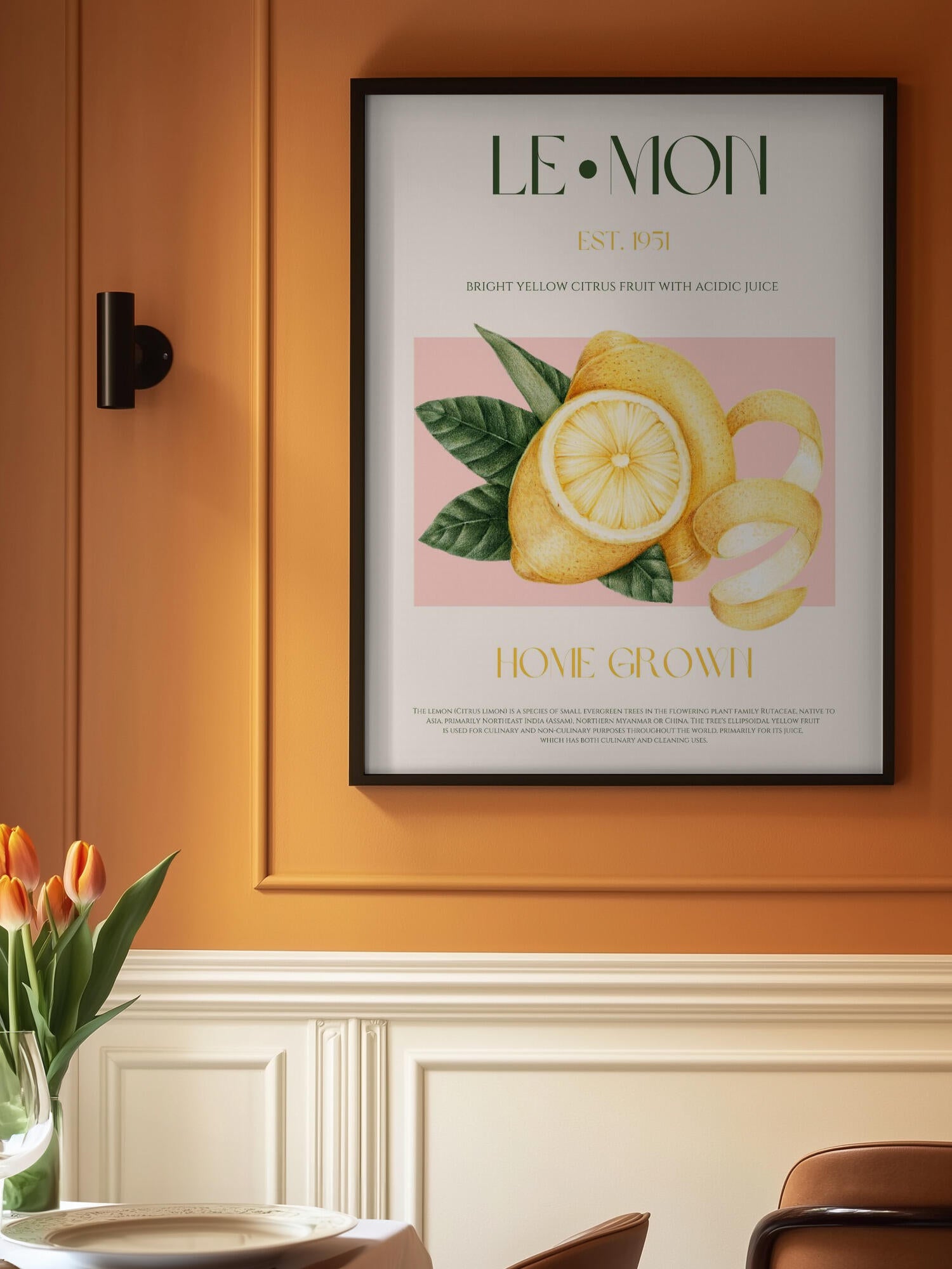 Vintage Style Sliced Lemon With Leaves