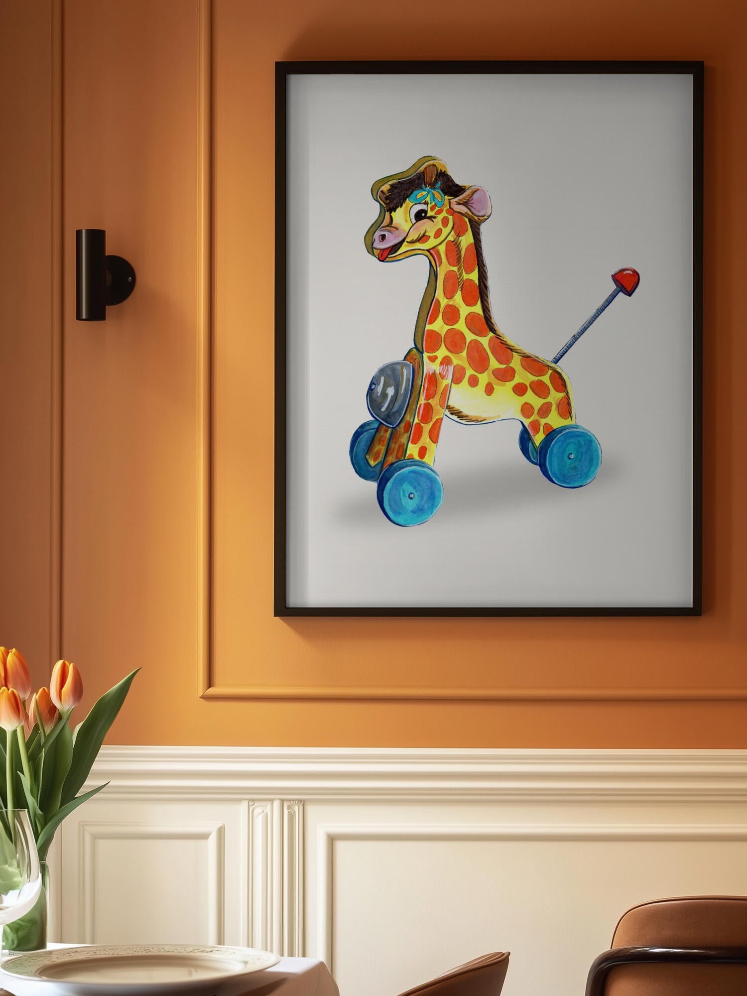 Wooden Giraffe Retro Toy By Renee Machan