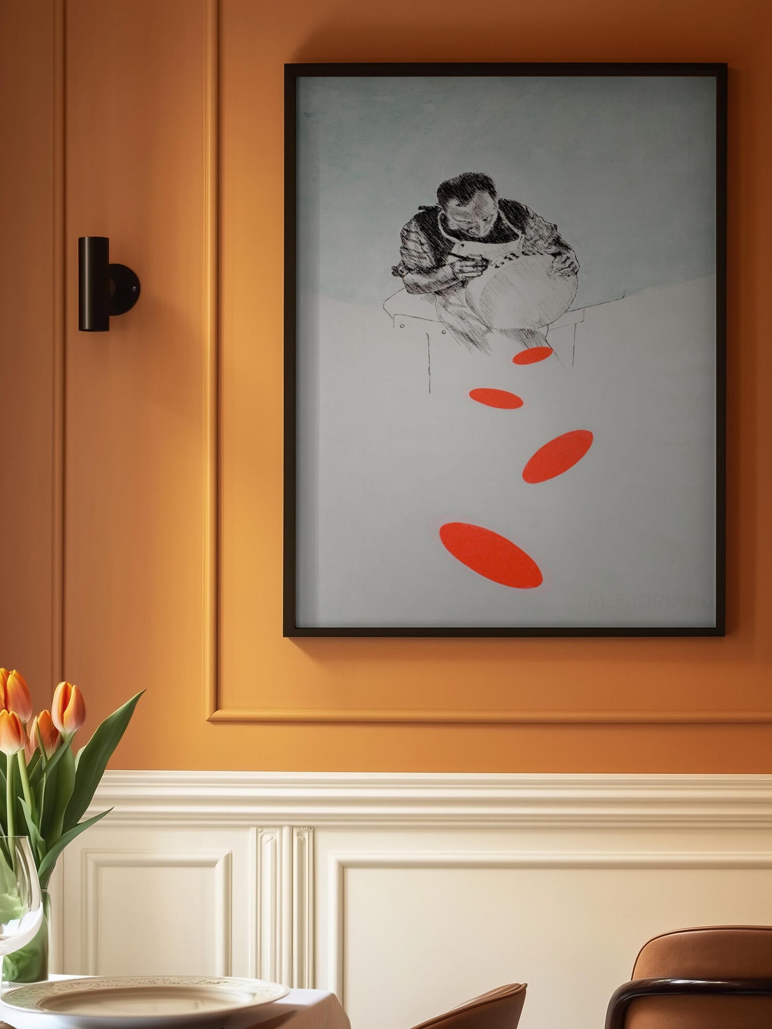 Man Drawing Orange Shapes