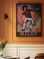 Dynamic Footballer in Red Stripes