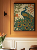 Ukiyo E Style Japanese Peacock With Bamboo and Blossom