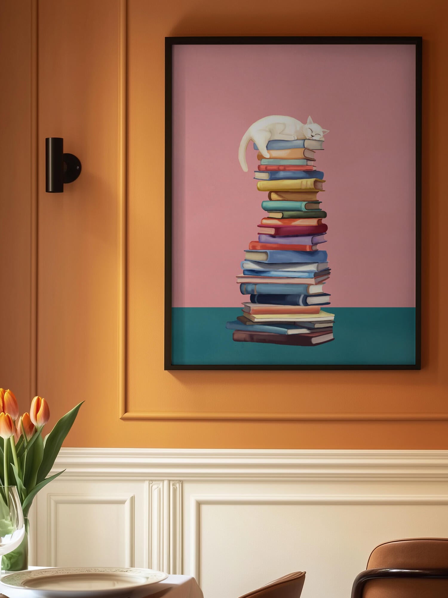 Cozy Cat on Colorful Books
