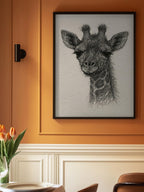 Thread portrait baby giraffe on handmade paper